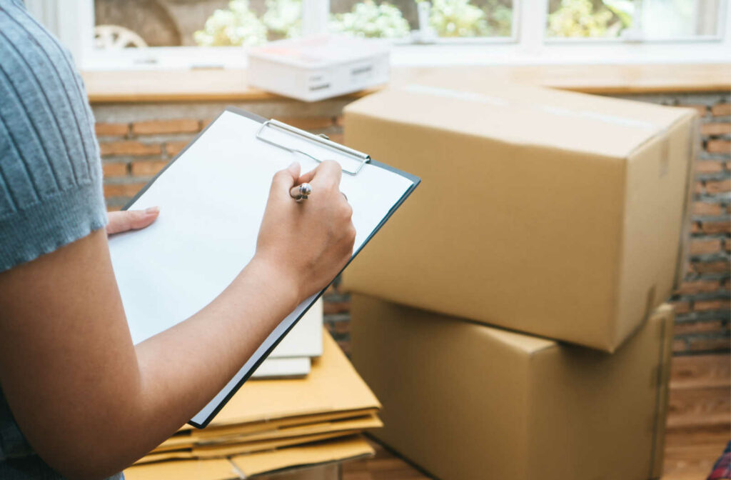 A woman holding a to-do list to help organize the process of helping her aging parents downsize