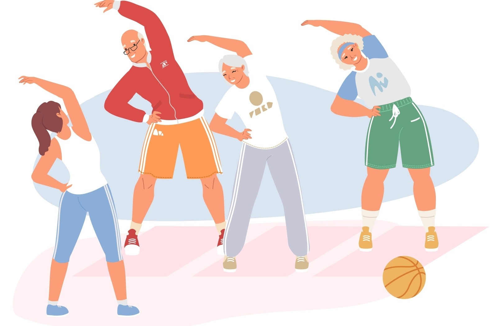 a cartoon image of seniors participating in an aerobics class together